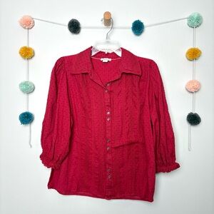 🌟Sundance Red Button Up Collared Pintuck Shirt